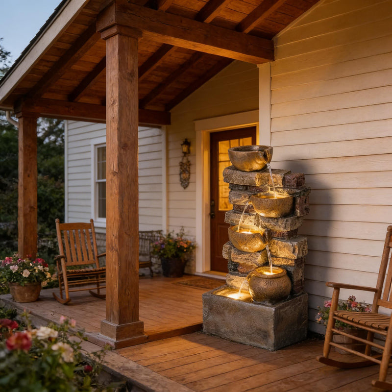 Resin Stacked Stone Bowl Cascade Fountain 28 Inch, photo 5 of 8