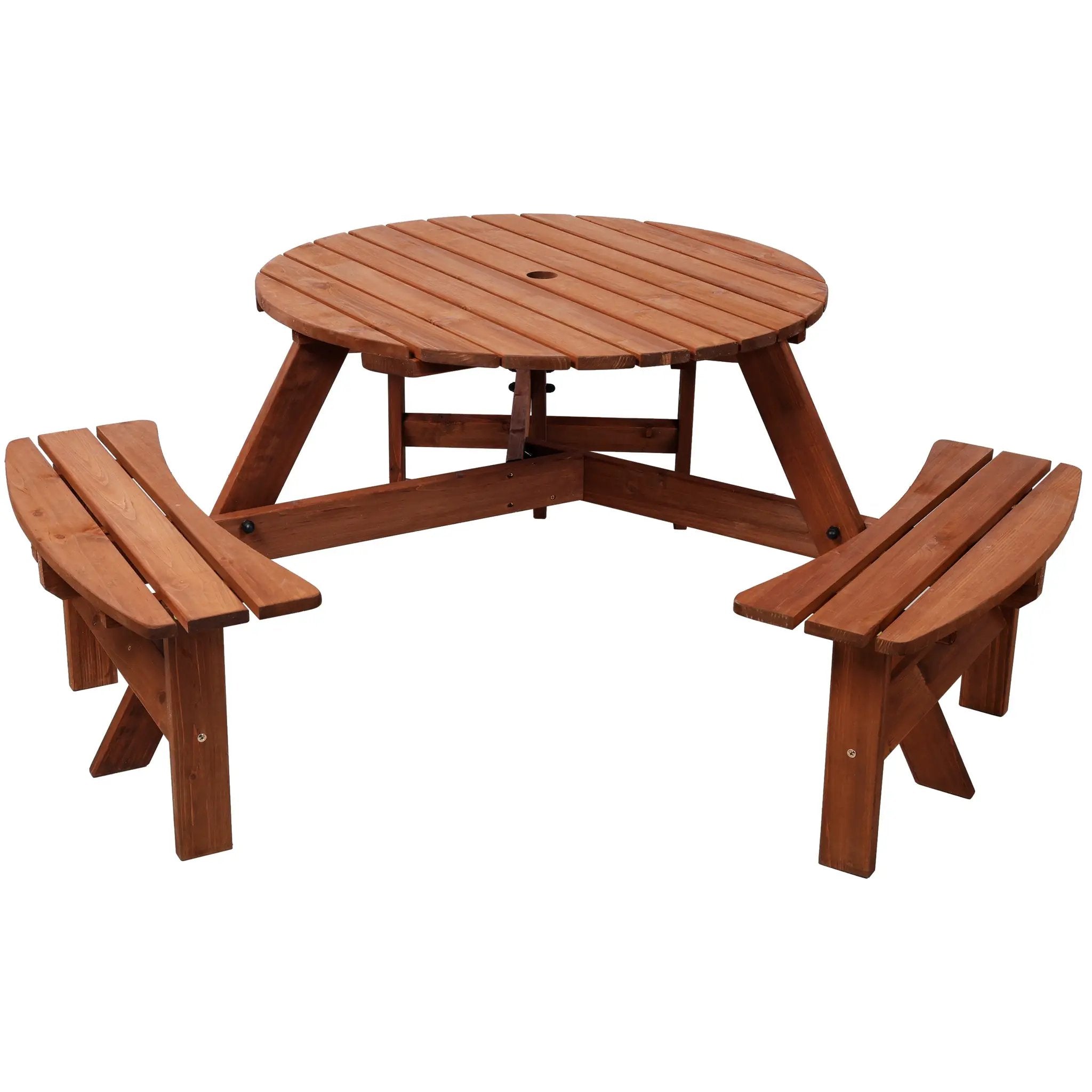 Wooden Kids Picnic Table with 3 Built-in Benches and Umbrella Hole by HouseOfZazla