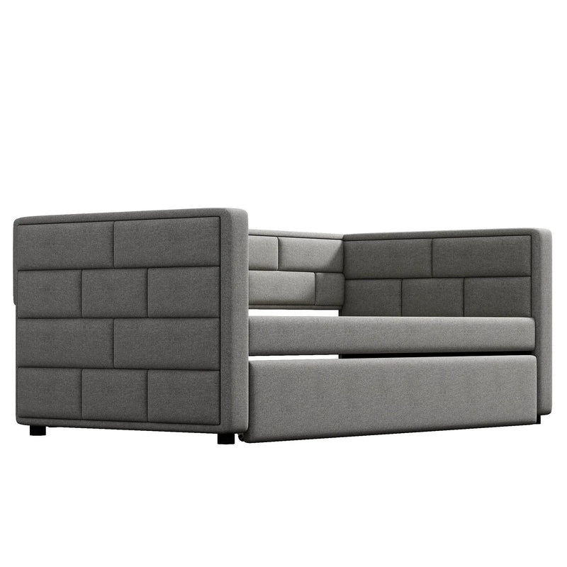 Upholstered Twin Size Daybed With Trundle, Padded Back And Sides - Gray by Unique Piece Furniture
