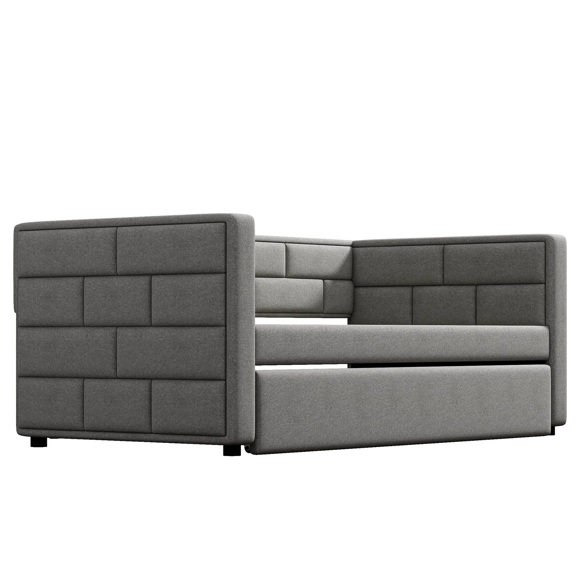 Upholstered Twin Size Daybed With Trundle, Padded Back And Sides - Gray