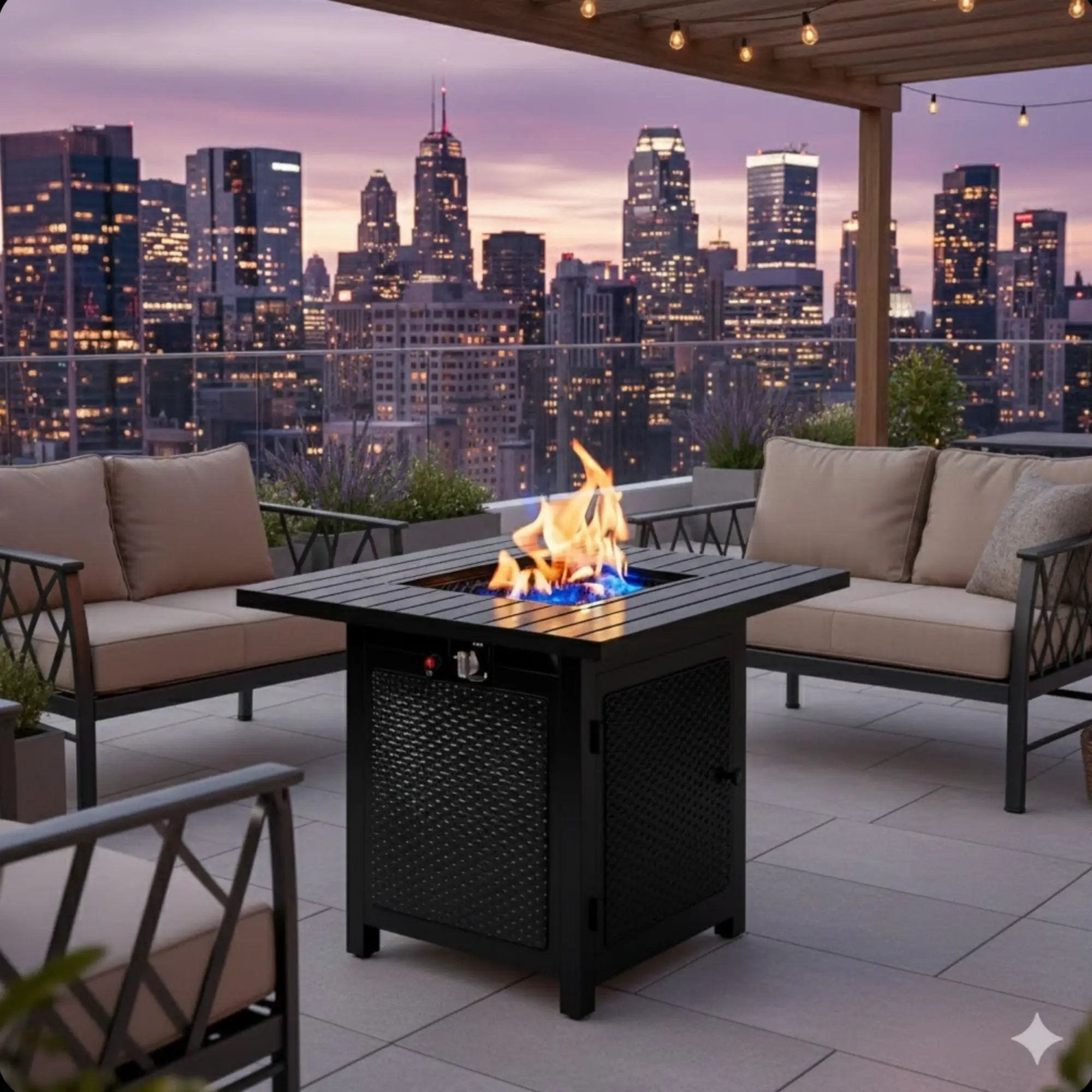 Outdoor 2 In 1 Propane Fire Pit Table With Dual Burners, Lava Rocks And Waterproof Cover - Black by HouseOfZazla