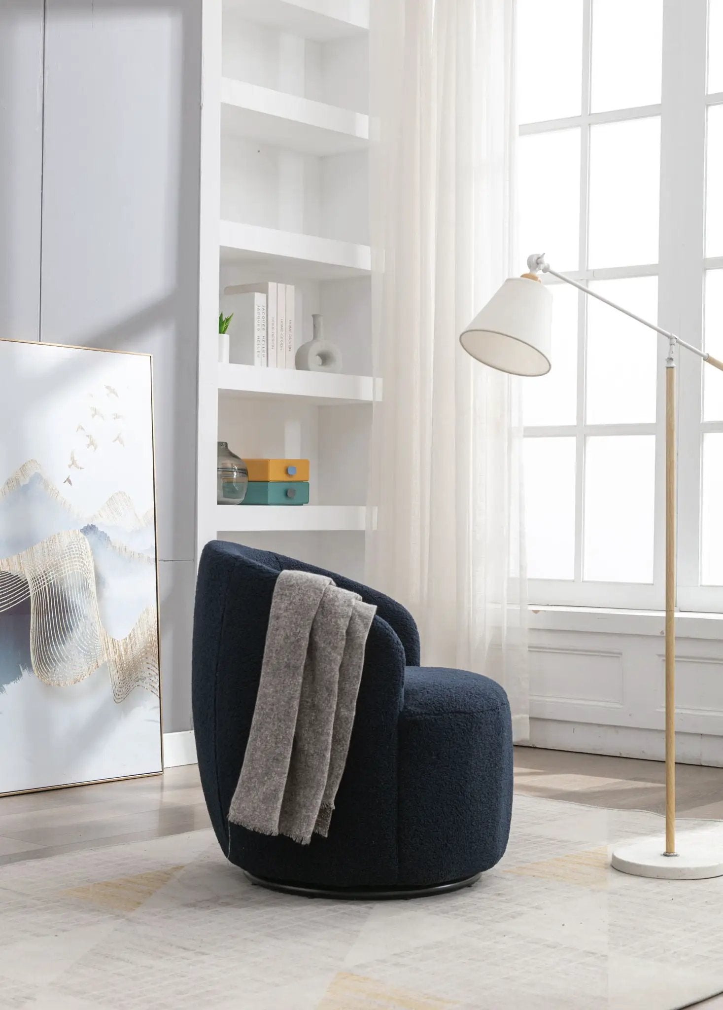 Teddy Fabric Swivel Accent Armchair Barrel Chair With Powder Coating Metal Ring by Unique Piece Furniture