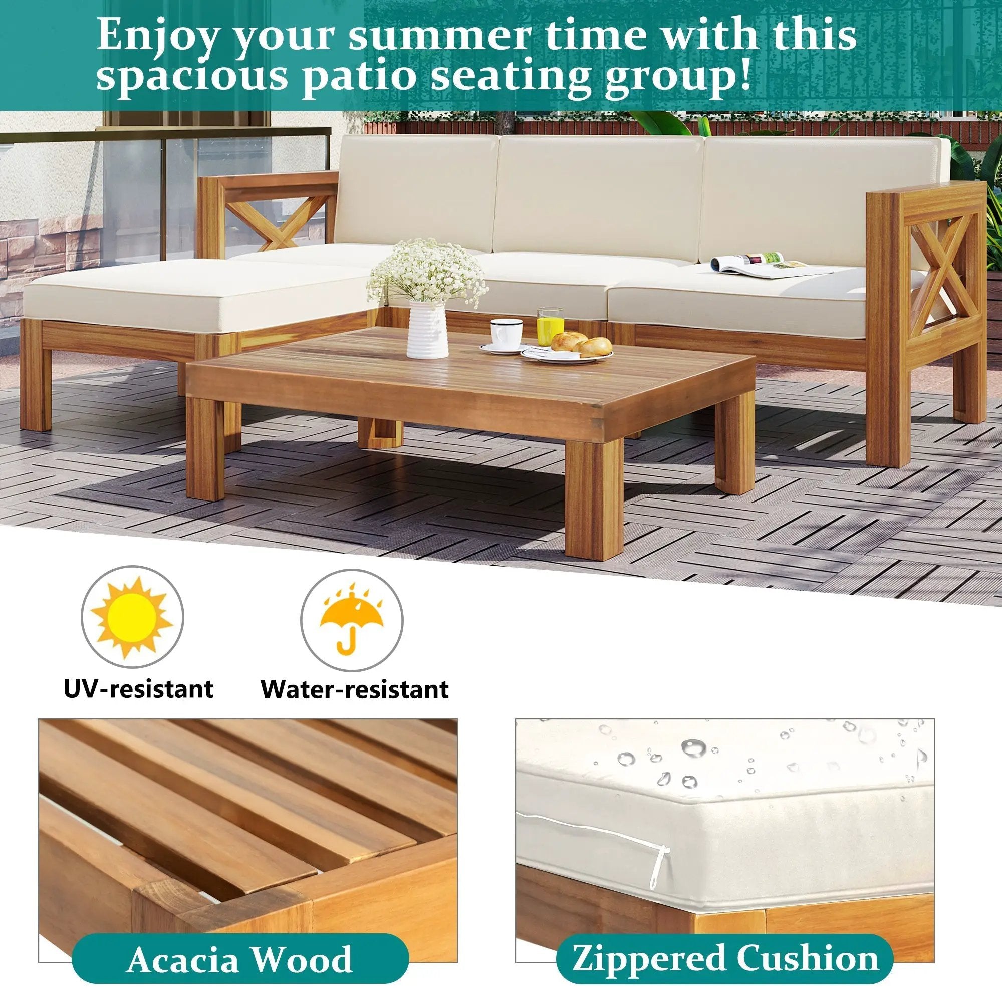 Topmax Outdoor Patio Wood 5-Piece Sectional Sofa Seating Group Set by HouseOfZazla