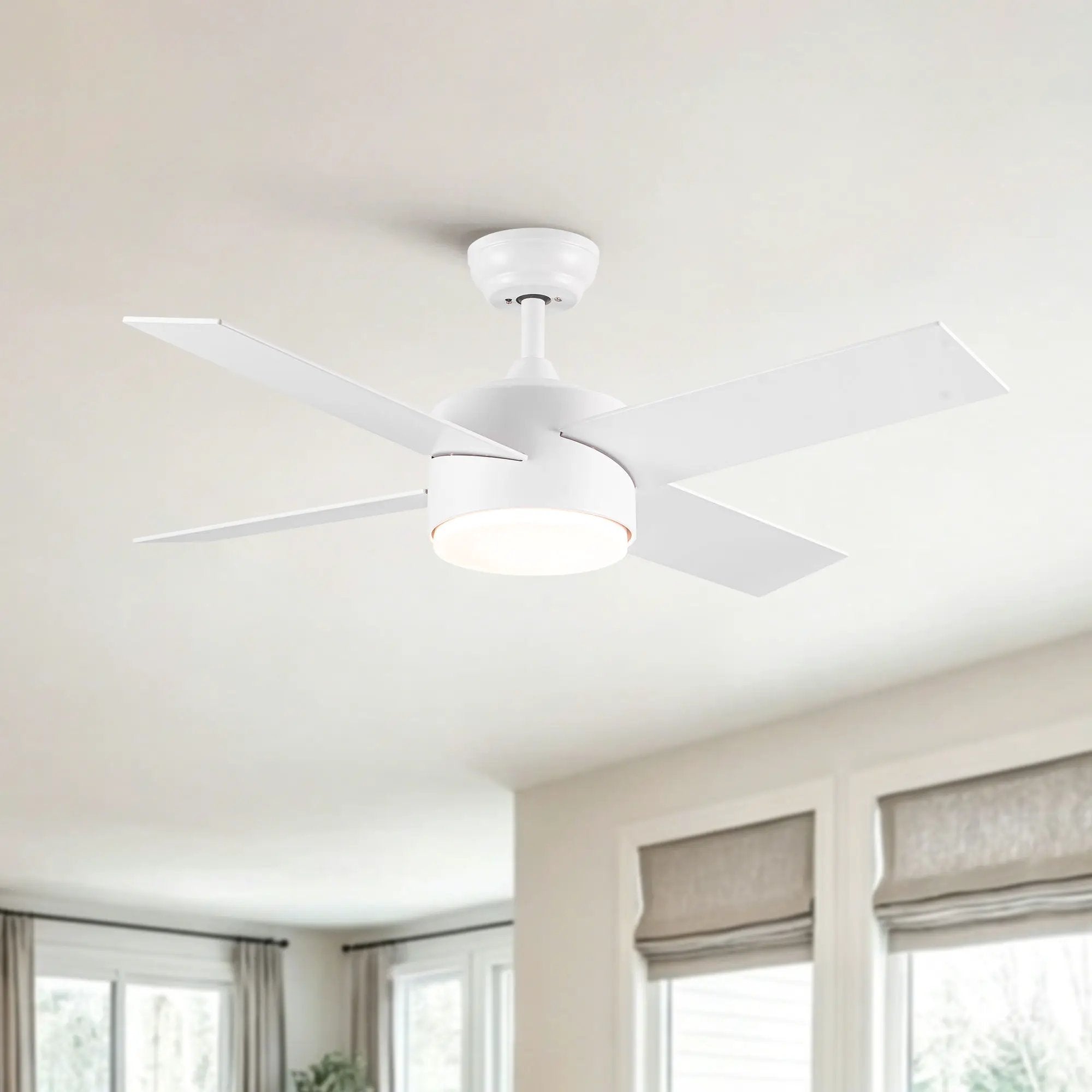 Ceiling Fan With Remote Control, Reversible DC Motor, 6 Speeds, 3 Dimmable LED, Quiet Timer For Indoor - White by HouseOfZazla