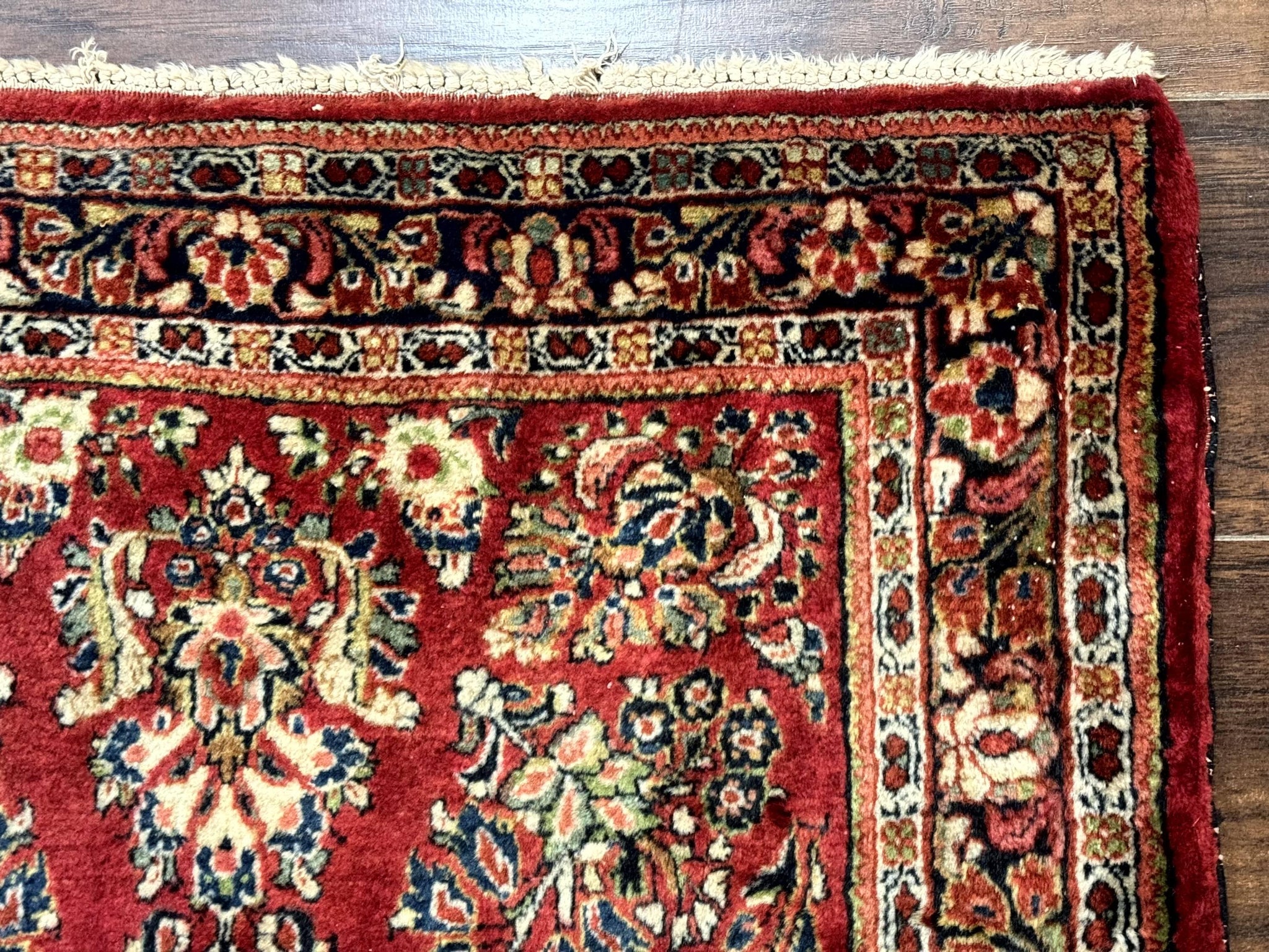 Red Persian Sarouk Rug 3 x 5.8, Antique Wool Carpet, 210 KPSI by Jewel Rugs