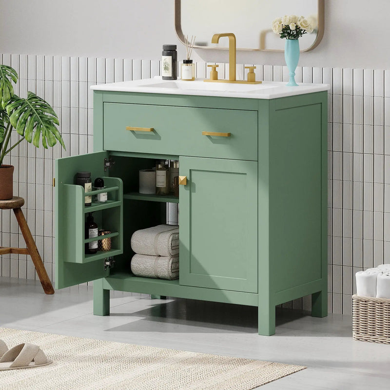 Bathroom Vanity With Ceramic Sink, Modern Single Bathroom Cabinet With 2 Doors And A Shelf, Soft Close Doors by Unique Piece Furniture