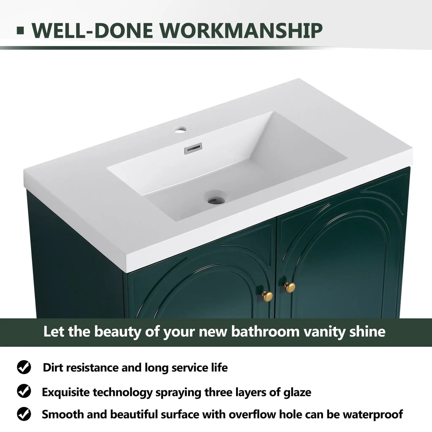 Contemporary Freestanding Bathroom Vanity With Resin Sink & Soft-Close Cabinet Doors by HouseOfZazla