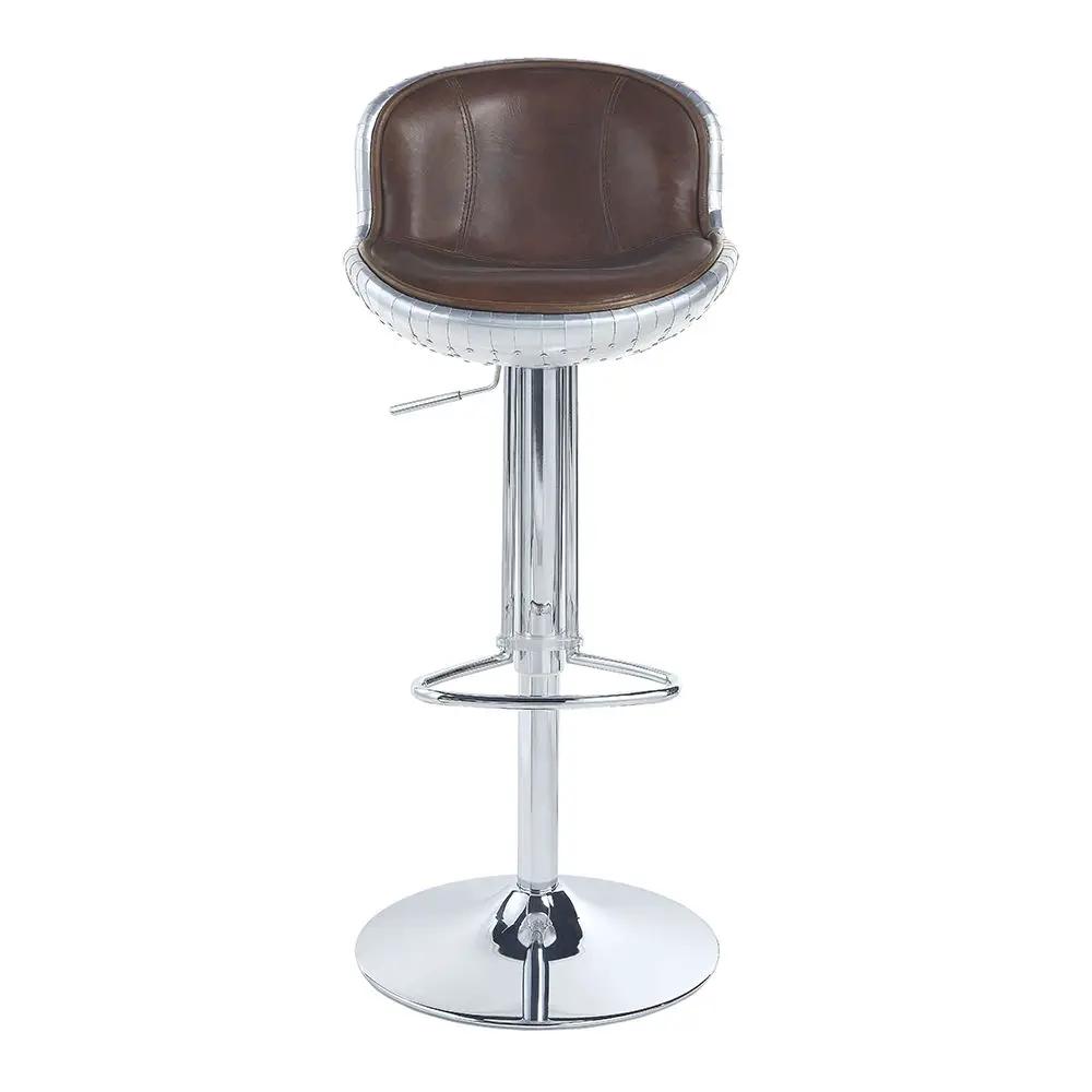 Brancaster - Adjustable Stool With Swivel - Vintage Brown Top Grain Leather & Aluminum by Unique Piece Furniture