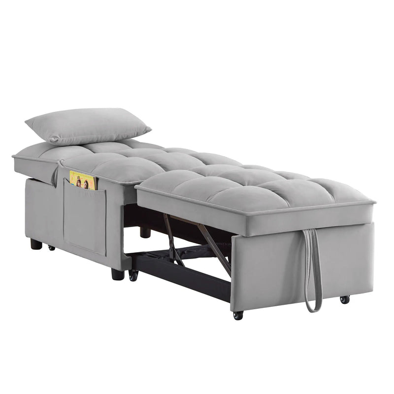 4 in 1 Multi-Function Single Sofa Bed with Storage Pockets Gray by HouseOfZazla