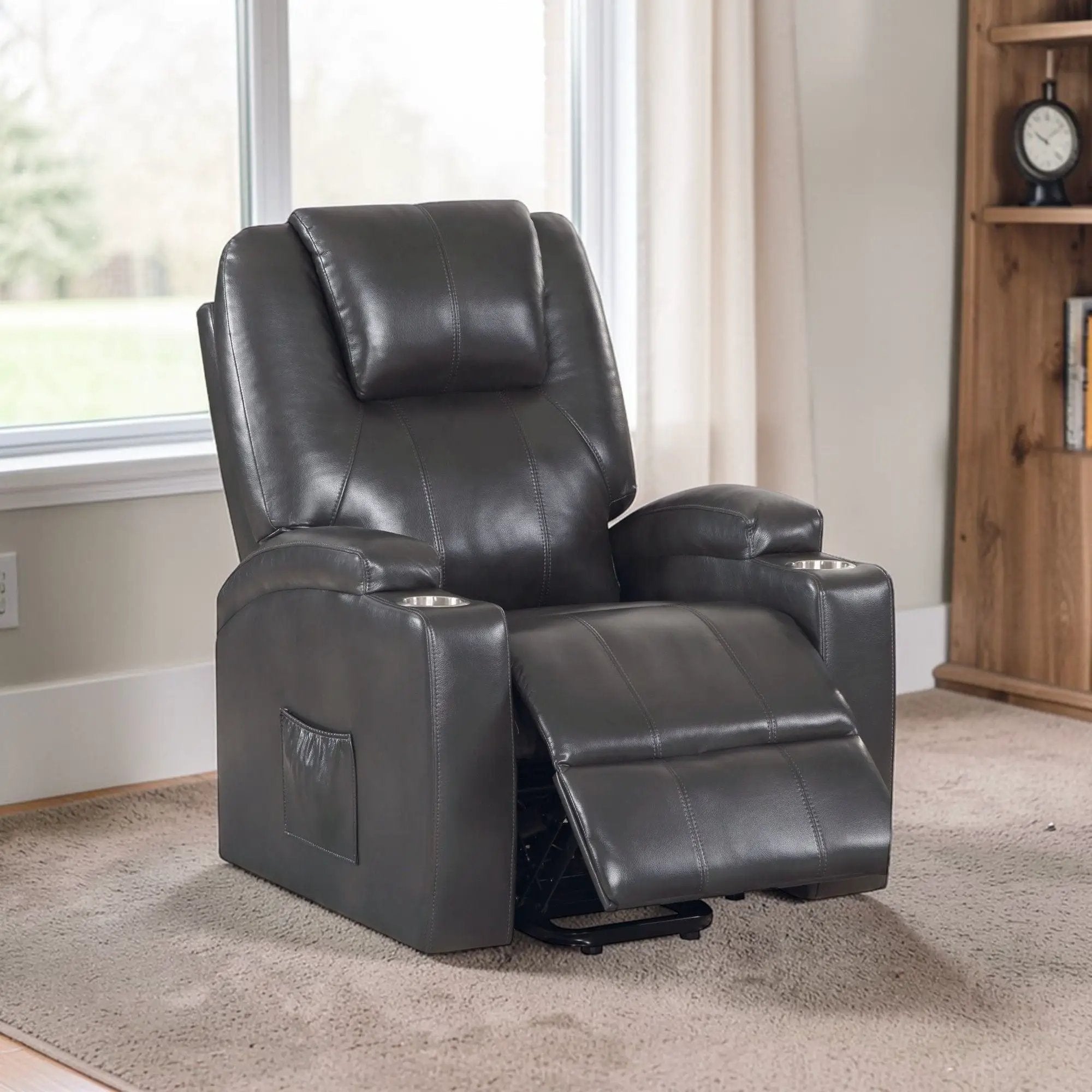 Recliner With Power Lift & Massage - Gunmetal by HouseOfZazla