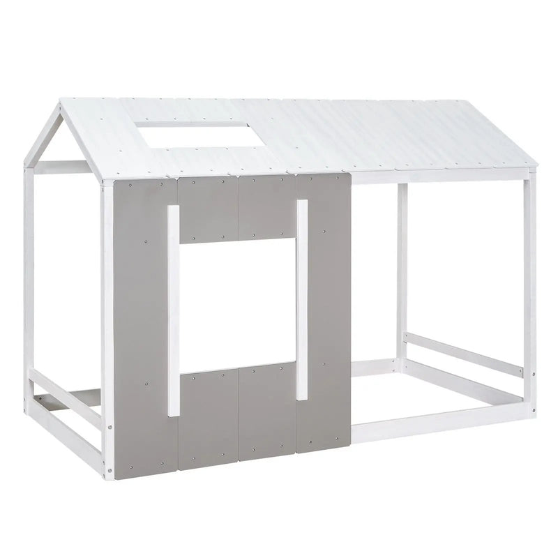 Twin Size House Platform Bed With Roof And Window - Natural / White by Unique Piece Furniture
