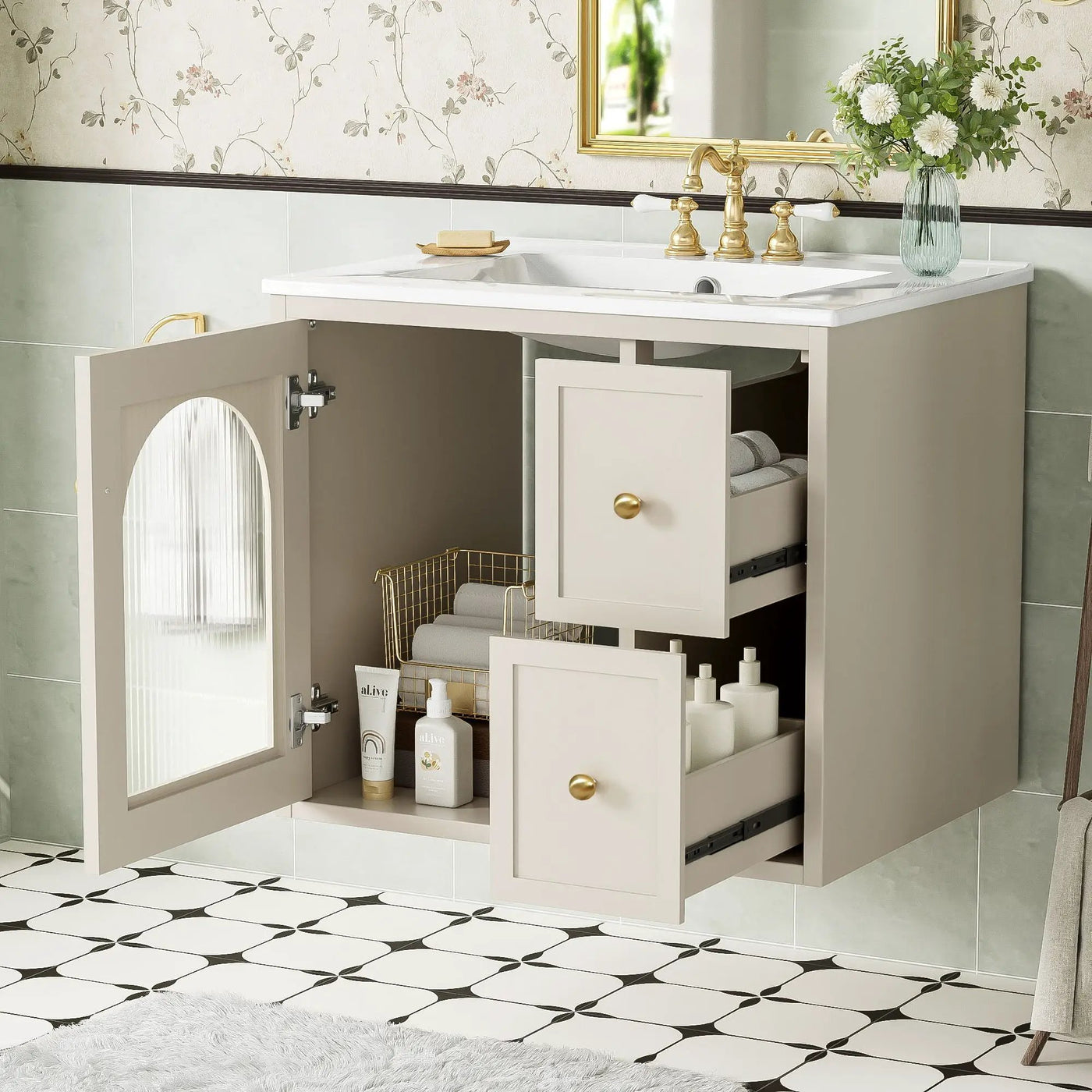 Wall-Mounted Bathroom Vanity Set With Sink, 2 Drawers And Soft-Close Door by Unique Piece Furniture
