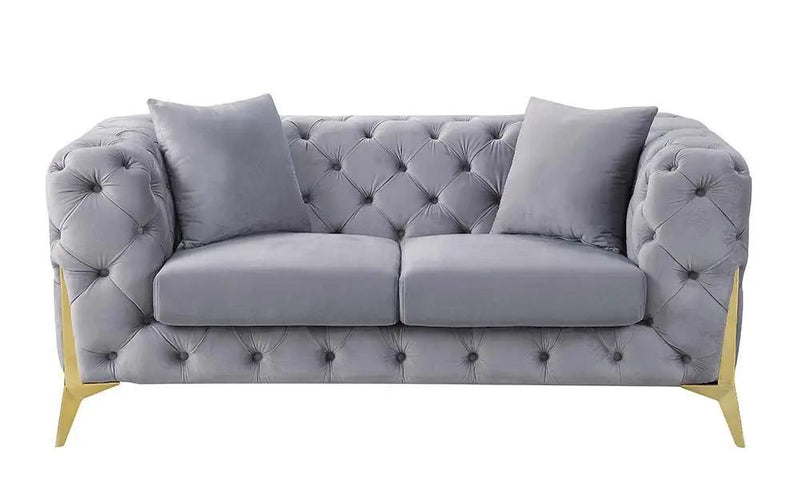 Jelanea - Loveseat With 2 Pillows - Gray Velvet & Gold by Unique Piece Furniture