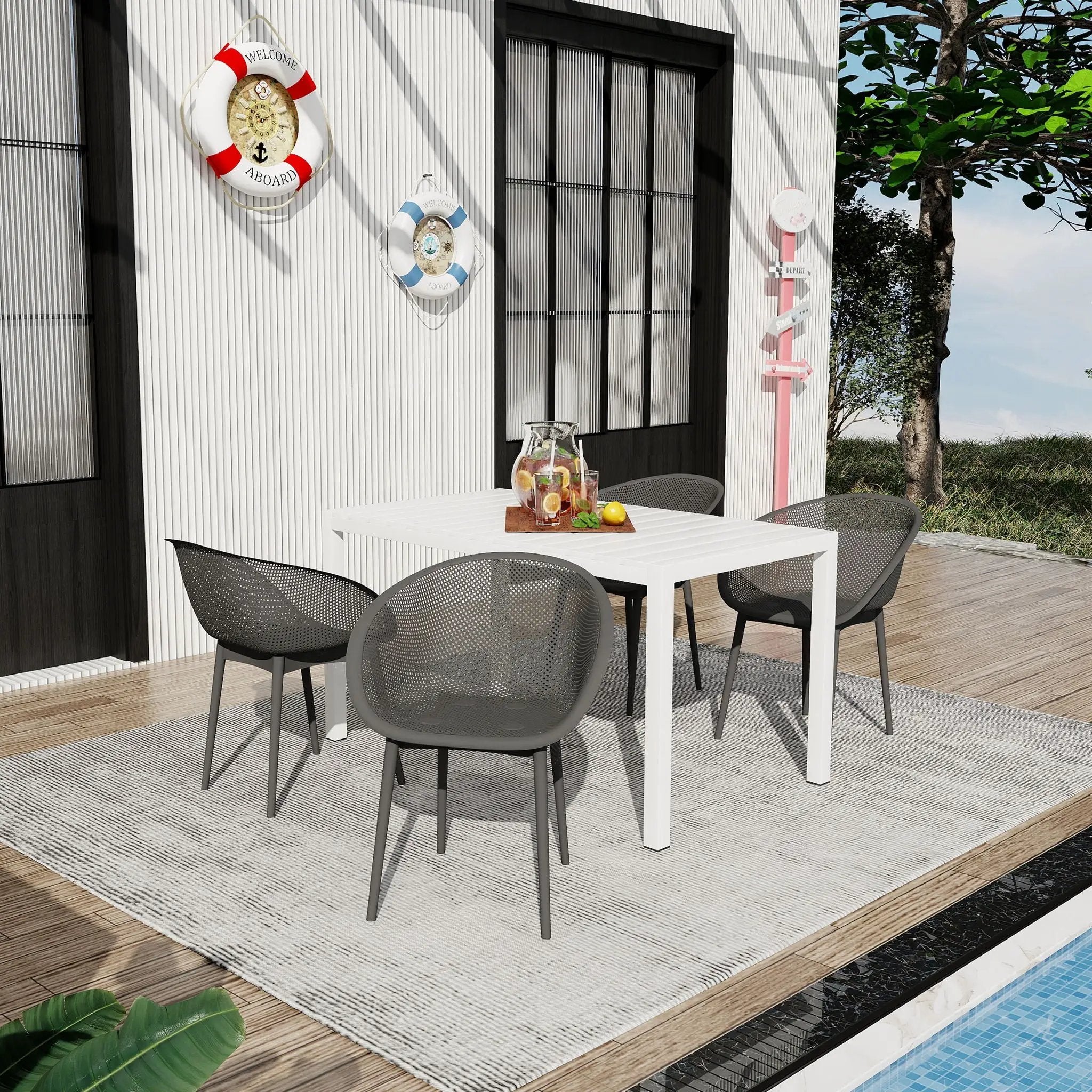 4 Pack Lounge Chair Set With Long Table by Unique Piece Furniture