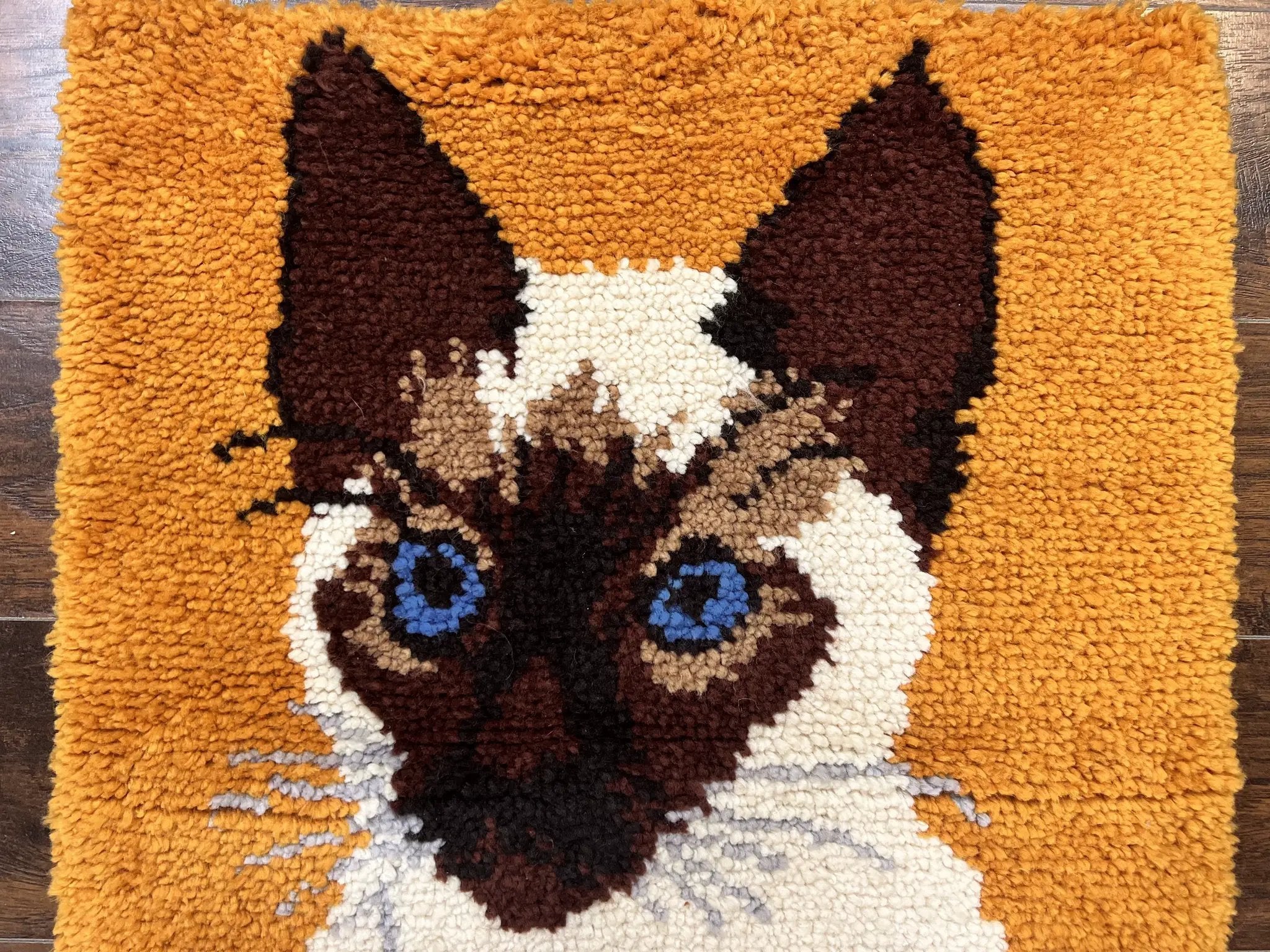 Small Shag Rug with Siamese Cat Pictorial, 2x3 ft Rug, Wool, Vintage, Danish Rya Shag Rug, Orange by Jewel Rugs