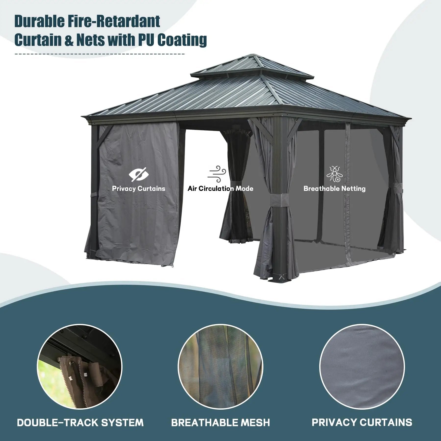 12' X 16' Hardtop Metal Gazebo with Double Roof Canopy by HouseOfZazla