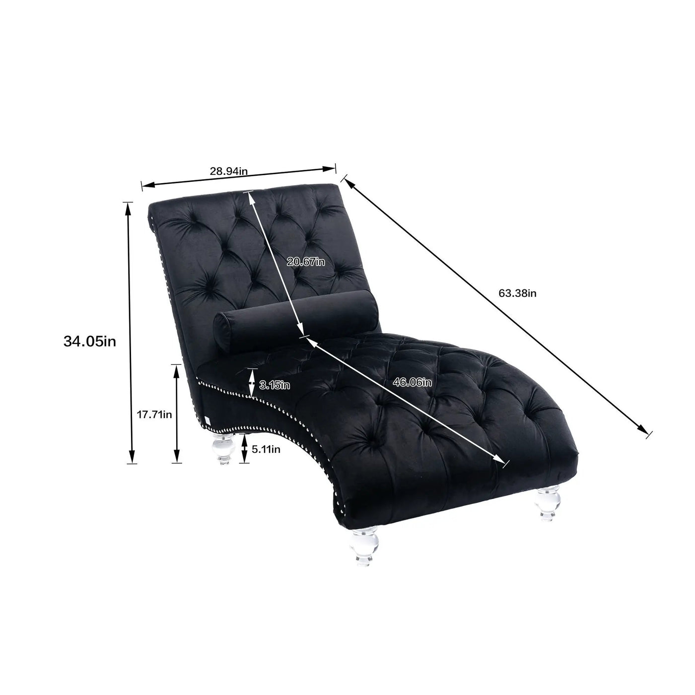 Chaise Lounge Indoor, Button Tufted Upholstered Chaise Lounge Chair With Pillow by HouseOfZazla