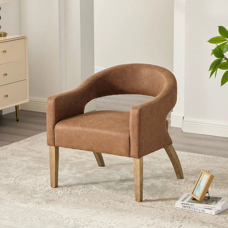 Upholstered Open Back Armchair With Weathered Rubberwood Legs by HouseOfZazla