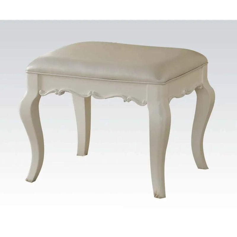 Edalene - Vanity Stool - Pearl Synthetic Leather & Pearl White by Unique Piece Furniture