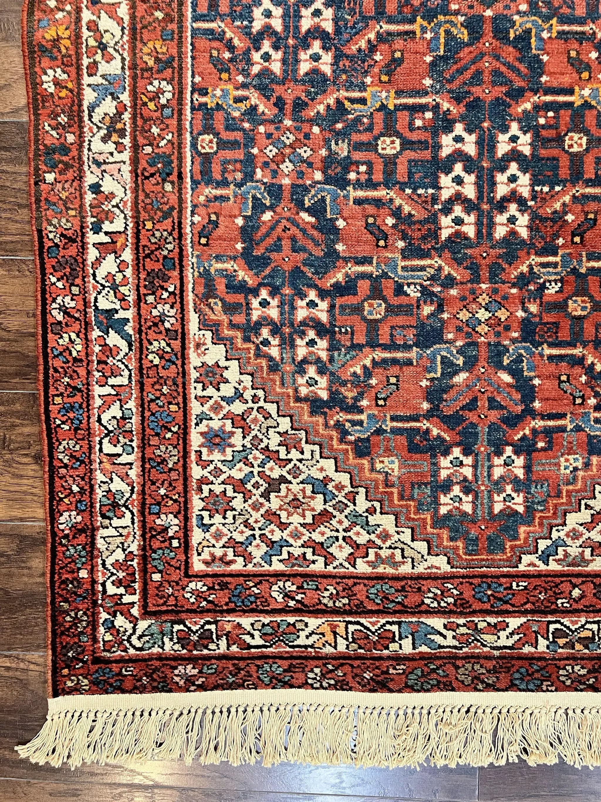 Persian Malayer Rug 4x7, Tribal Rug, Geometric, Antique Oriental Carpet, Red Blue Cream, Boho Rug, Hand Knotted Wool Rug by Jewel Rugs