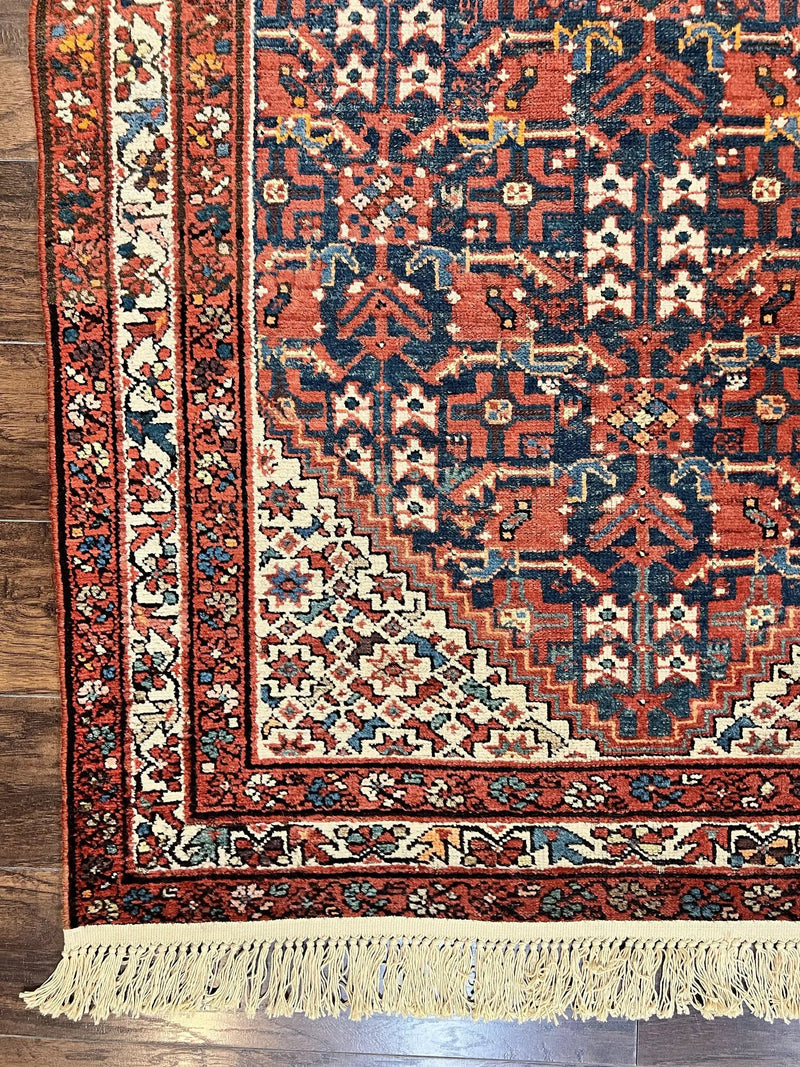 Persian Malayer Rug 4x7, Tribal Rug, Geometric, Antique Oriental Carpet, Red Blue Cream, Boho Rug, Hand Knotted Wool Rug by Jewel Rugs