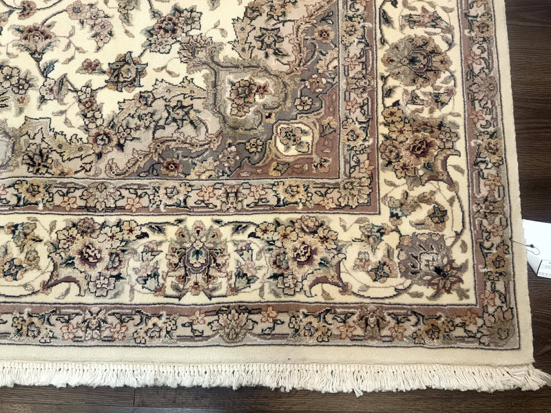 Sino Persian Rug 6x9, Floral Medallion, Ivory & Taupe, Wool with Silk Highlights, Fine 210 KPSI by Jewel Rugs