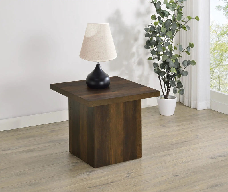 Devar Square Engineered Wood Side End Table Dark Pine by Unique Piece Furniture