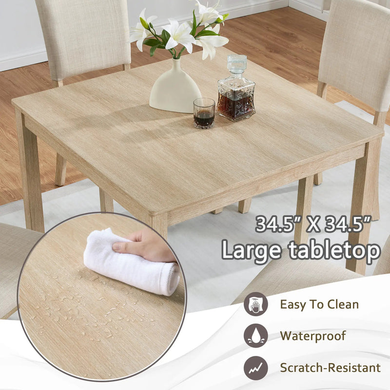 Modern 5-Piece Wooden Dining Table Set for 4 People in Light Oak by HouseOfZazla