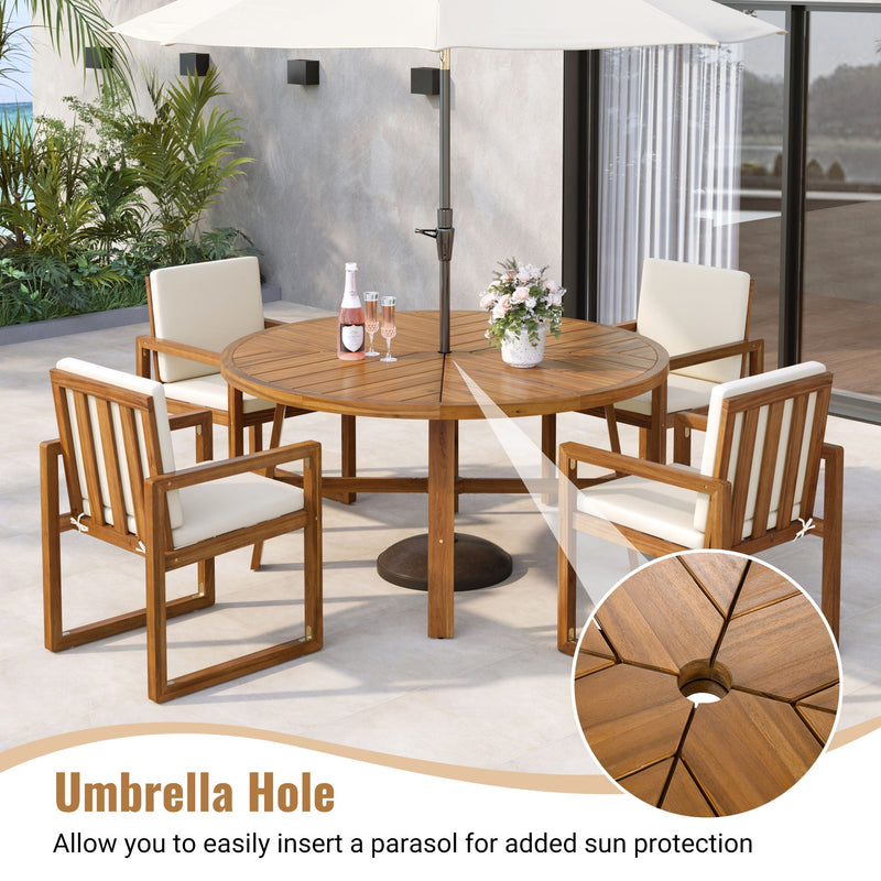 5 Piece Outdoor Patio Dining Set With 4 Armchairs And Table - Beige by HouseOfZazla