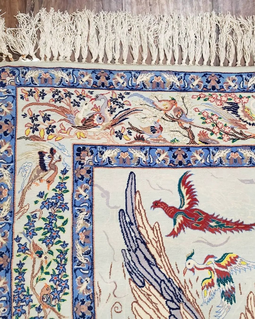 Semi Antique Persian Pictorial Rug 3'6" x 6", Angel Speaking to Prophet, Kork Wool on Silk Foundation, Detailed, Animals, Poetry, Wall Hanging Rug by Jewel Rugs