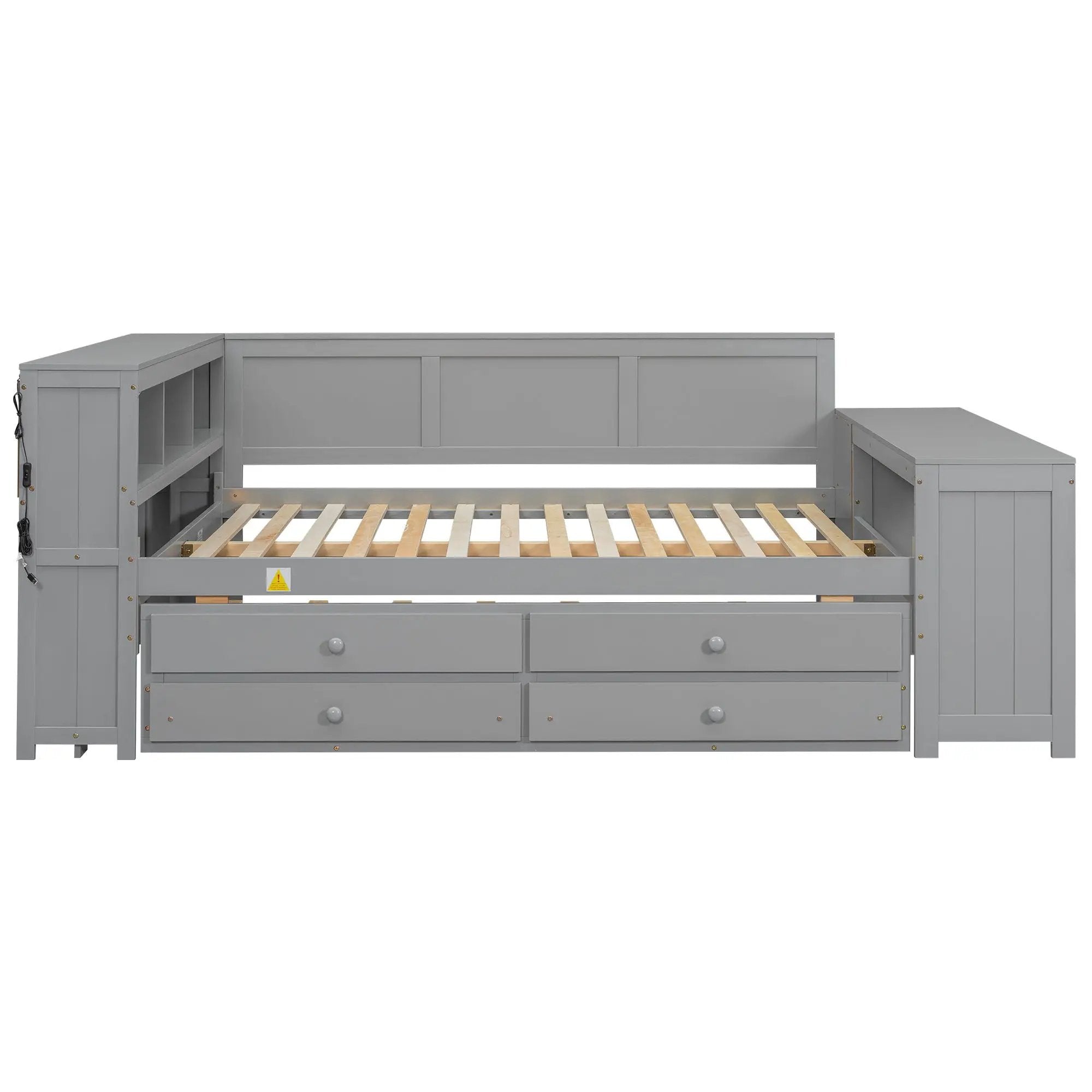 Daybed With Storage Shelves, Drawers, Trundle, Charging Station, LED Light, Desk And Cabinet by HouseOfZazla