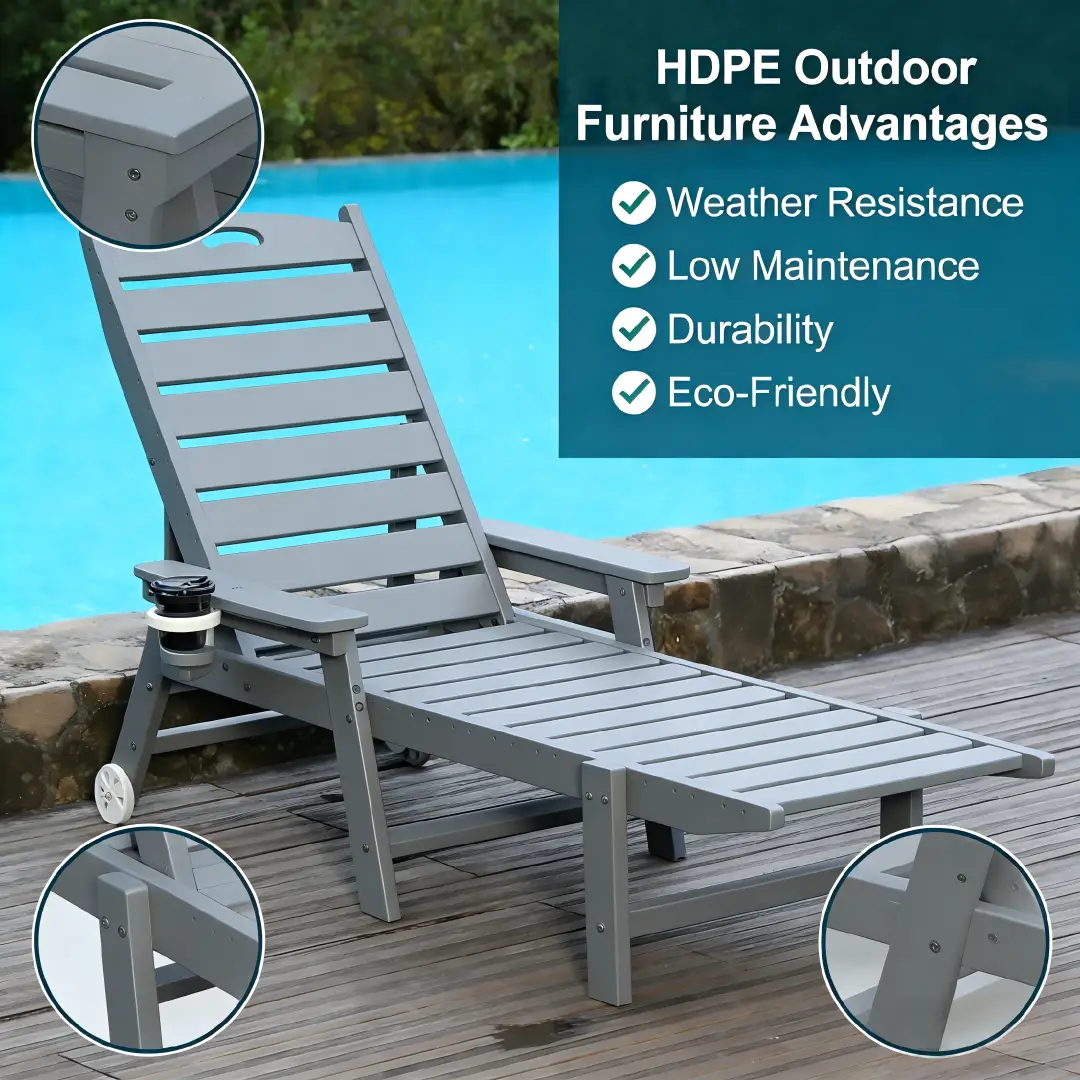 HDPE Chaise Lounge Chair Outdoor with Adjustable Backrest by HouseOfZazla