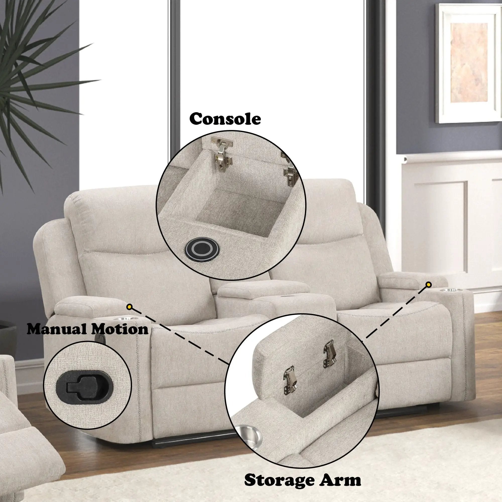 Galya - Motion Loveseat With Console - Light Gray by Unique Piece Furniture