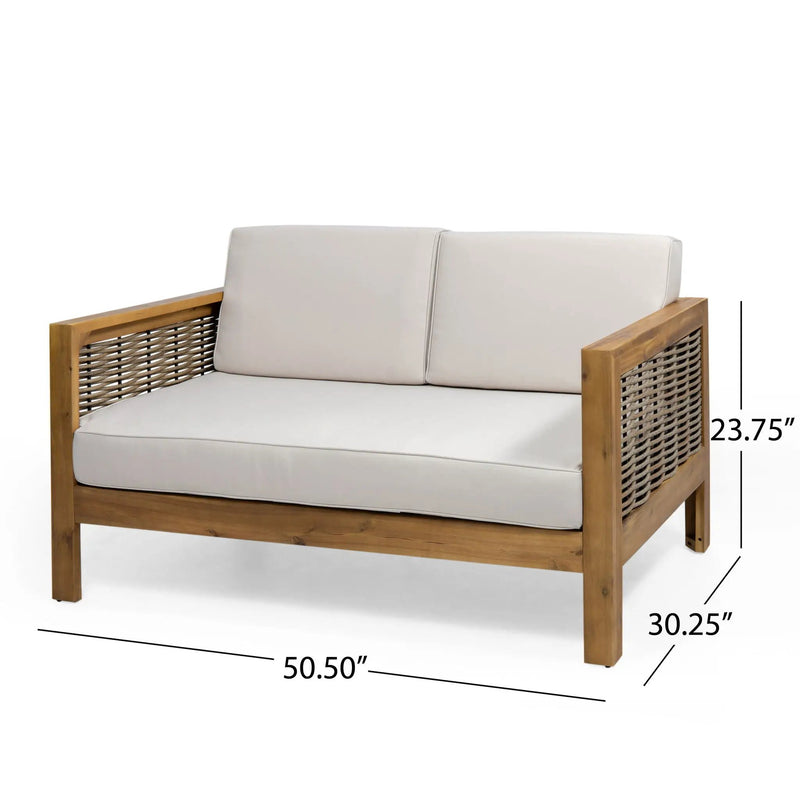 Outdoor Patio Set with Coffee Table and Loveseat - Teak Beige by HouseOfZazla