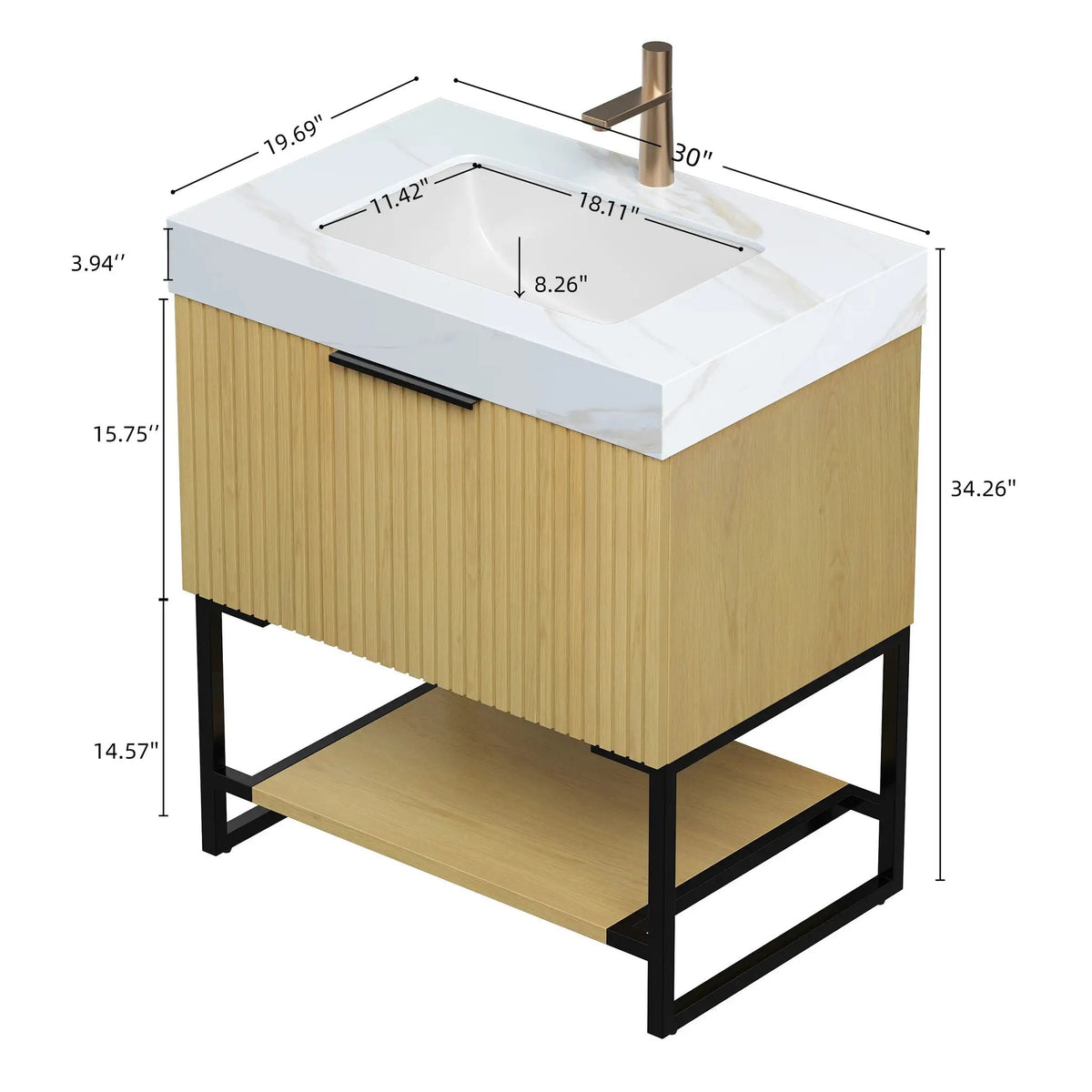 YOLAN 30" Bathroom Vanity & Sink, Freestanding Striped Plywood Storage Cabinet by HouseOfZazla