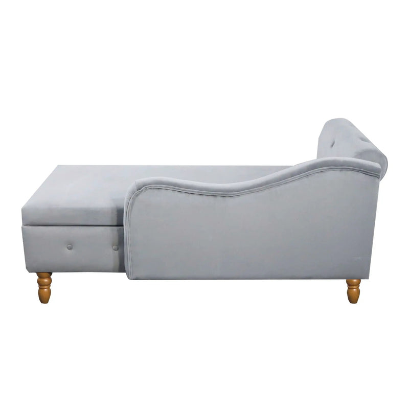 Chaise Lounge Indoor, Lounge Chair For Bedroom With Storage & Pillow, Modern Upholstered Rolled Arm Chase Lounge For Sleeping With Nailhead Trim For Living Room Bedroom Office by HouseOfZazla