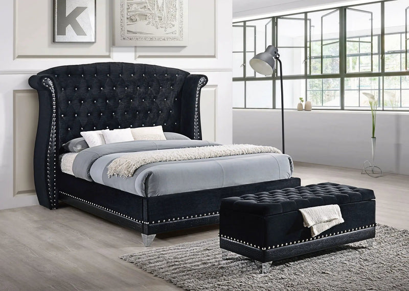 Barzini Upholstered Queen Wingback Bed Black by Unique Piece Furniture