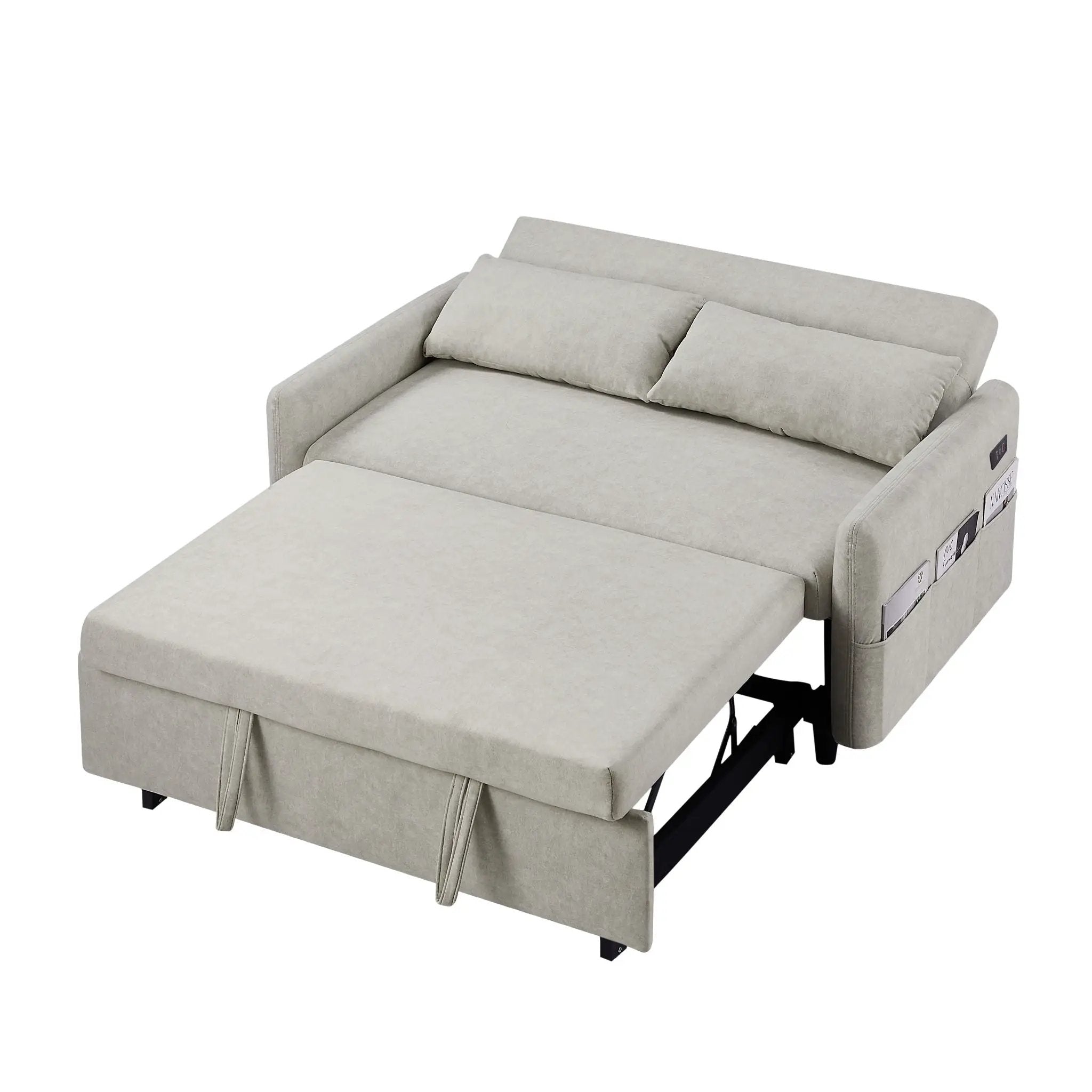 Pull Out Sleep Sofa Bed Loveseats Sofa Couch With Adjsutable Backrest, Storage Pockets, 2 Soft Pillows, USB Ports For Living Room, Bedroom, Apartment, Office by HouseOfZazla