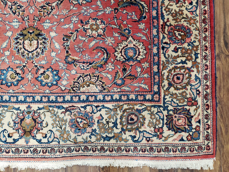 Semi Antique Persian Kashan, Red & Cream, Hand-Knotted, Wool, 4' 8" x 6' 6", Pair A by Jewel Rugs