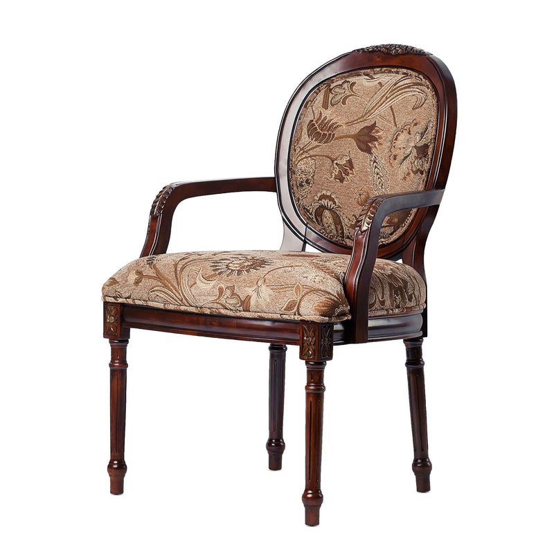 Bernice - Oval Back Chair With Floral Carvings - Brown / Beige Gray by HouseOfZazla