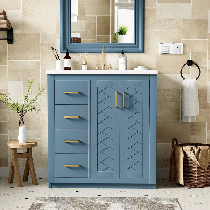 Ceramic Sink Combo, Freestanding Vanity Set With 3 Drawers & Soft Closing Doors by HouseOfZazla