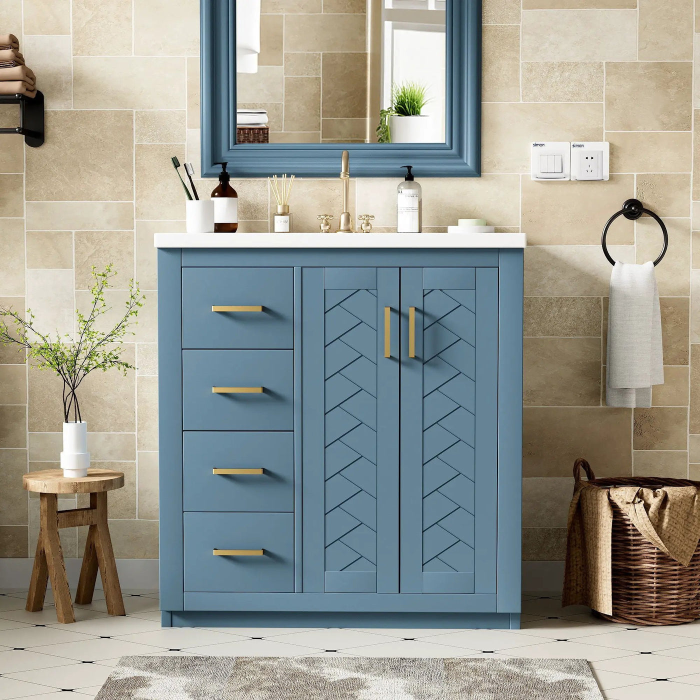 Ceramic Sink Combo, Freestanding Vanity Set With 3 Drawers & Soft Closing Doors by Unique Piece Furniture