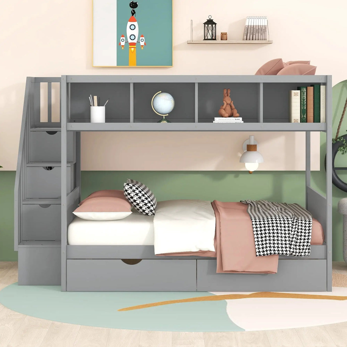 Bunk Bed With Shelfs, Storage Staircase And 2 Drawers by Unique Piece Furniture