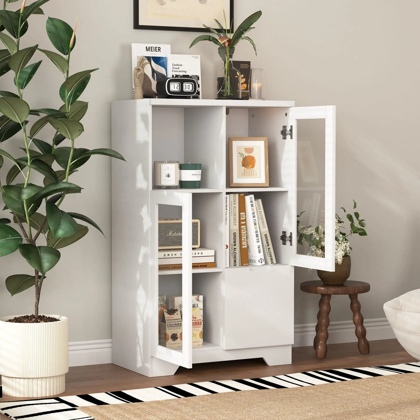 Modern Cabinet With Glass Doors And Drawer by Unique Piece Furniture