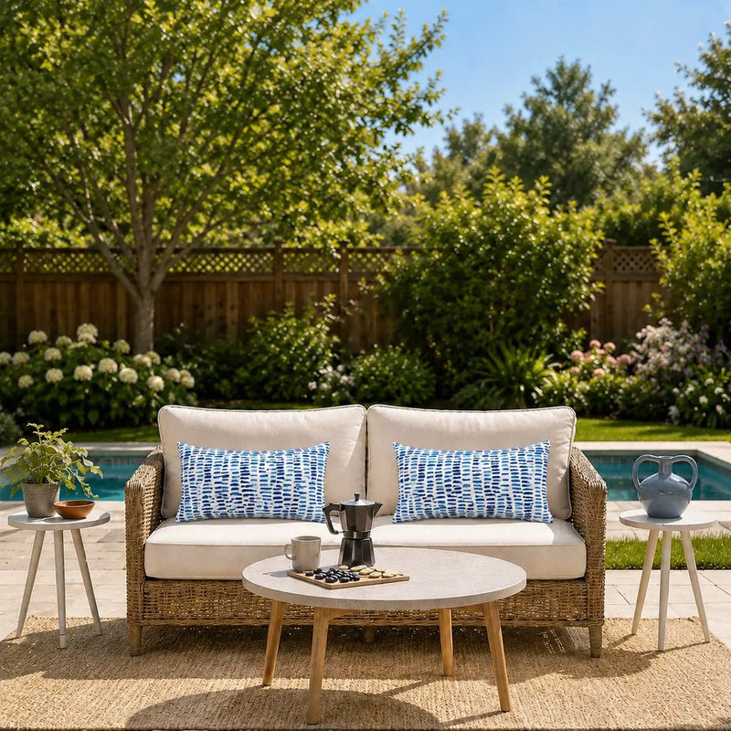 2 Pack Outdoor Lumbar Pillow Covers - Blue Dash by HouseOfZazla