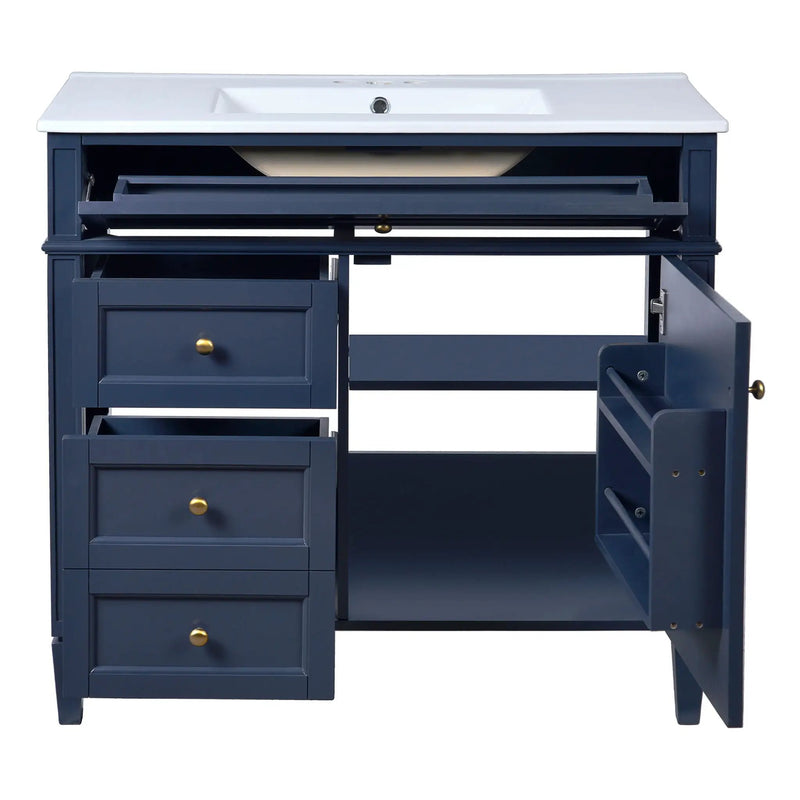 Bathroom Vanity With Top Sink, Modern Bathroom Storage Cabinet, 2 Drawers And A Tip-Out Drawer, Single Sink Bathroom Vanity - Blue by HouseOfZazla