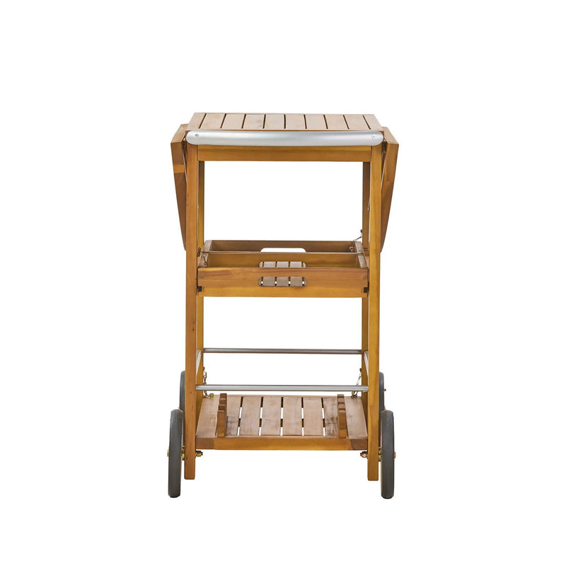 Outdoor Bar Cart With Foldable Tabletop & Removable Trays - Teak by HouseOfZazla