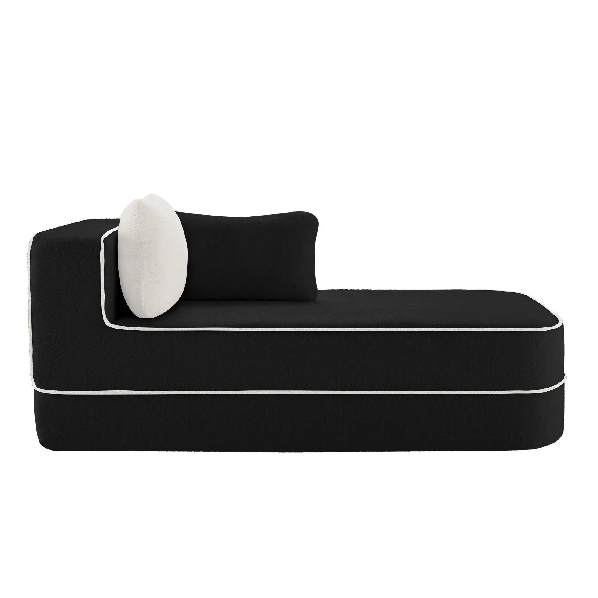 ELYSEES Right Chaise Sofa With Pillows Teddy Fabric - Black by HouseOfZazla