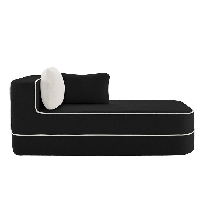 ELYSEES Right Chaise Sofa With Pillows Teddy Fabric - Black by HouseOfZazla