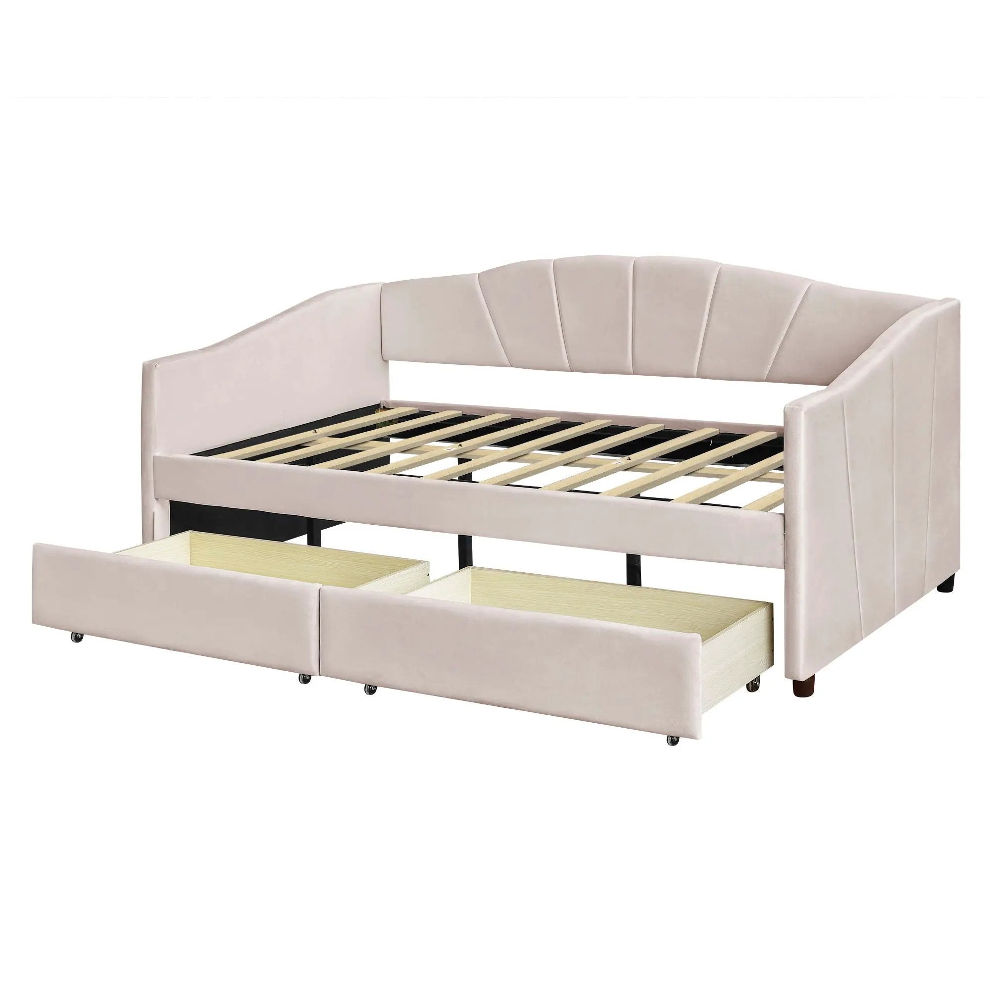 Upholstered Daybed With Two Drawers And Wood Slat by Unique Piece Furniture